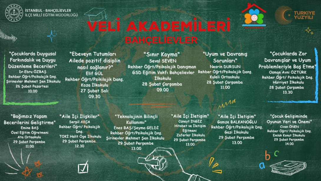 İstanbul Veli Akademileri Kapsamında 26 Şubat-1 Mart Haftasında Okullarımızda Gerçekleştirilecek Veli Akademilerimize Davetlisiniz