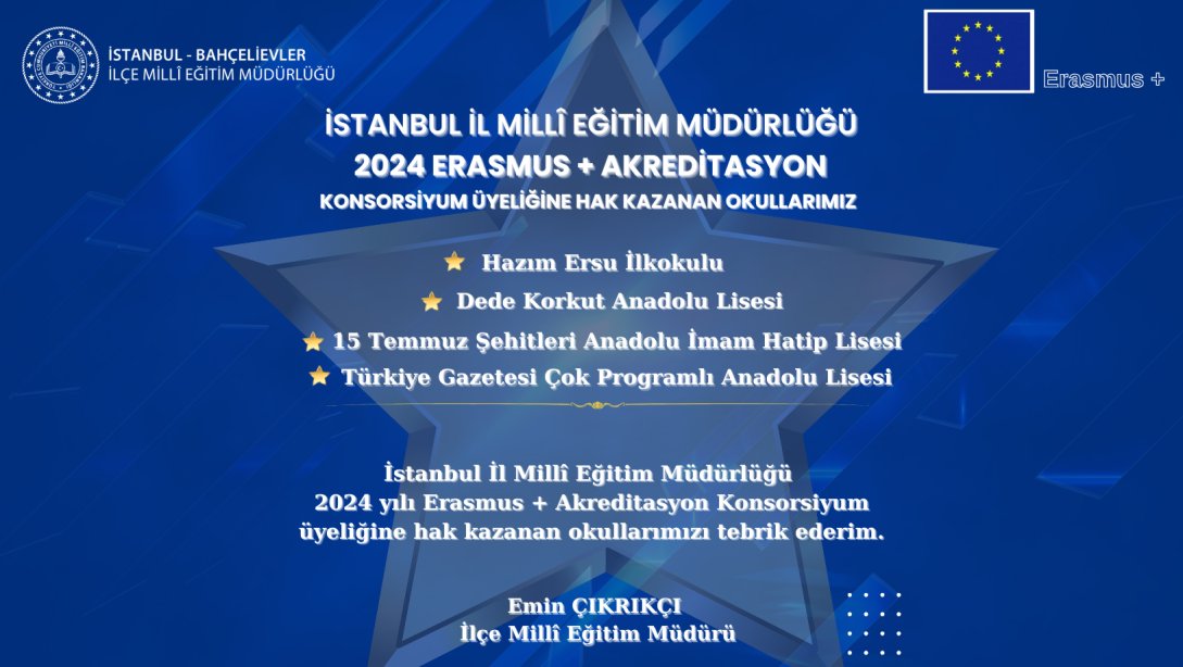 İstanbul İl Millî Eğitim Müdürlüğü 2024 Yılı Erasmus+ Akreditasyon Konsorsiyum Üyeliğine Hak Kazanan Okullarımız
